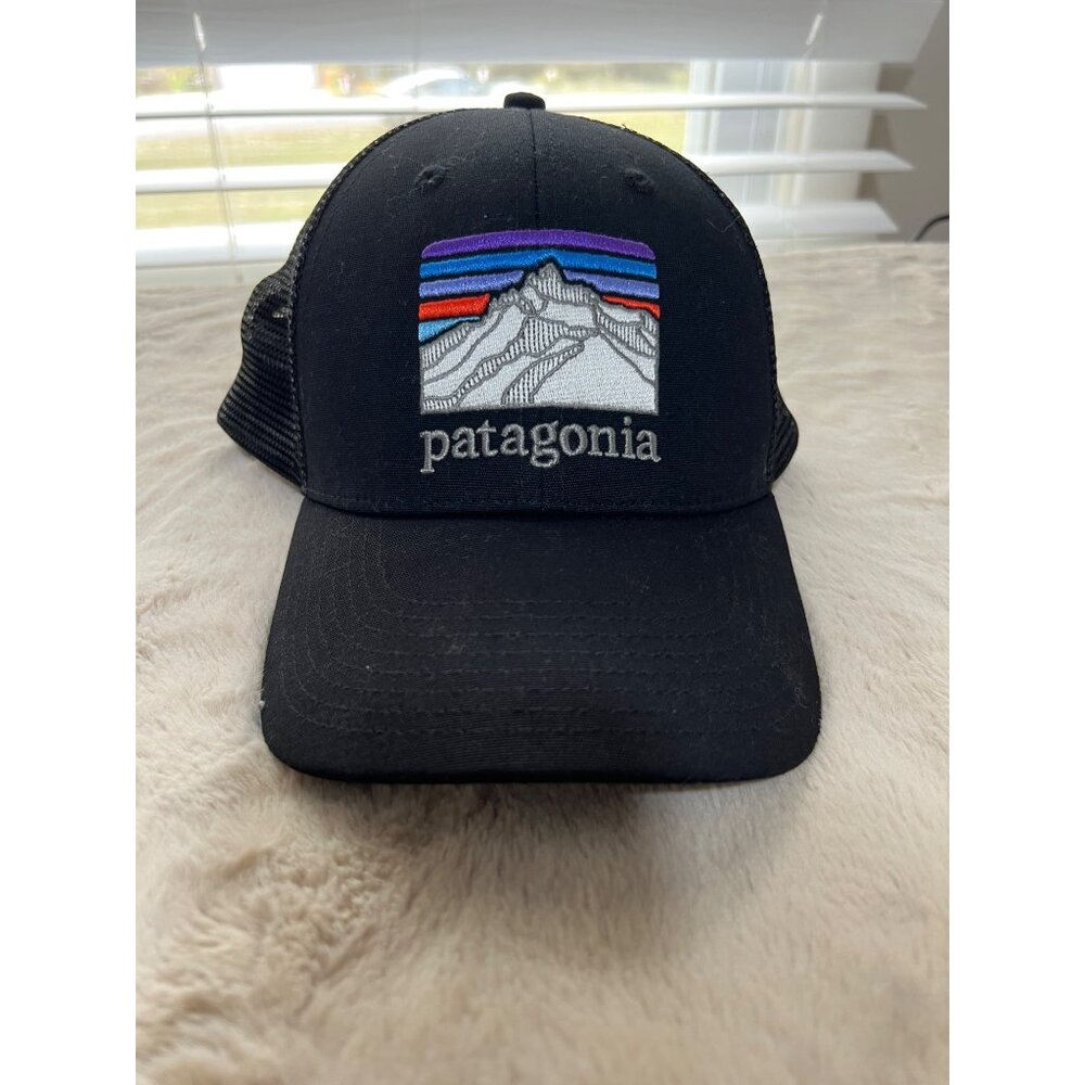 Patagonia Black Trucker Hat With Logo Embroidery Snapback Mesh Back